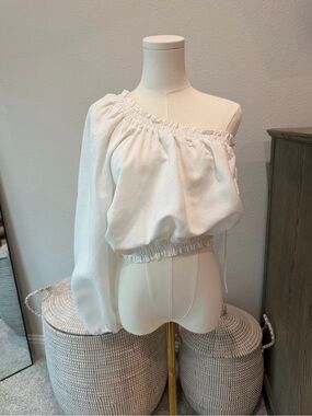 Bardot White One-Shoulder Elastic Hem Crop Top
